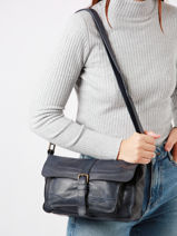 Cross Body Tas Cow Leder Basilic pepper Blauw cow BCOW60-vue-porte