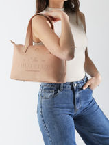 Schoudertas Logo Lulu castagnette Oranje logo YVRAC-vue-porte