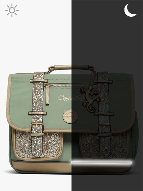 Boekentas Kinderen 2 Compartimenten Cameleon Groen vintage fantasy CA35 ander zicht 8