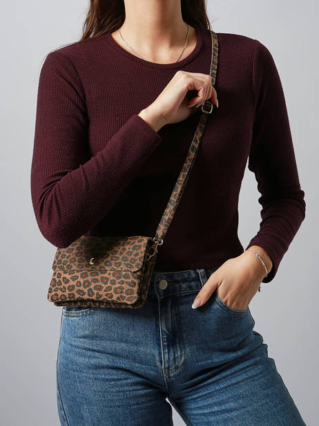 Cross Body Tas Velvet Leopardo Leder Milano Bruin velvet leopardo VL23067 ander zicht 1